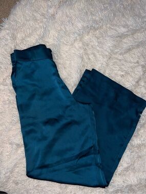 Teal Satin Wide-Leg Pants